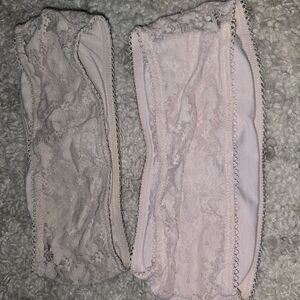 Lace Bandeau Bralette Set in Gray and Pink